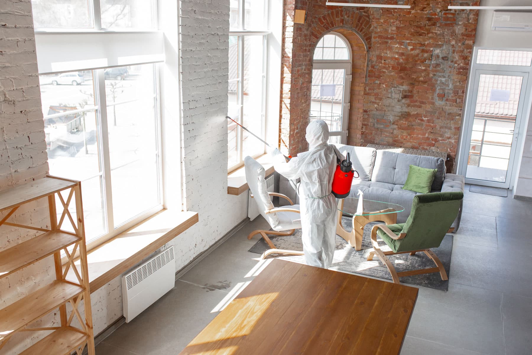 Certified mold remediation technician treating surfaces inside a Halifax home